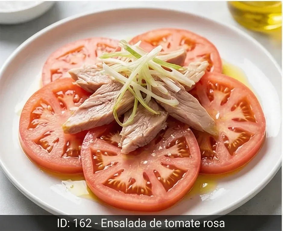 Ensalada de tomate rosa con ventresca de atún y cebolleta- ID: 162