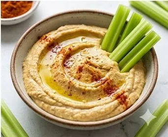 Hummus de lentejas pardinas con bastones de apio- ID: 203