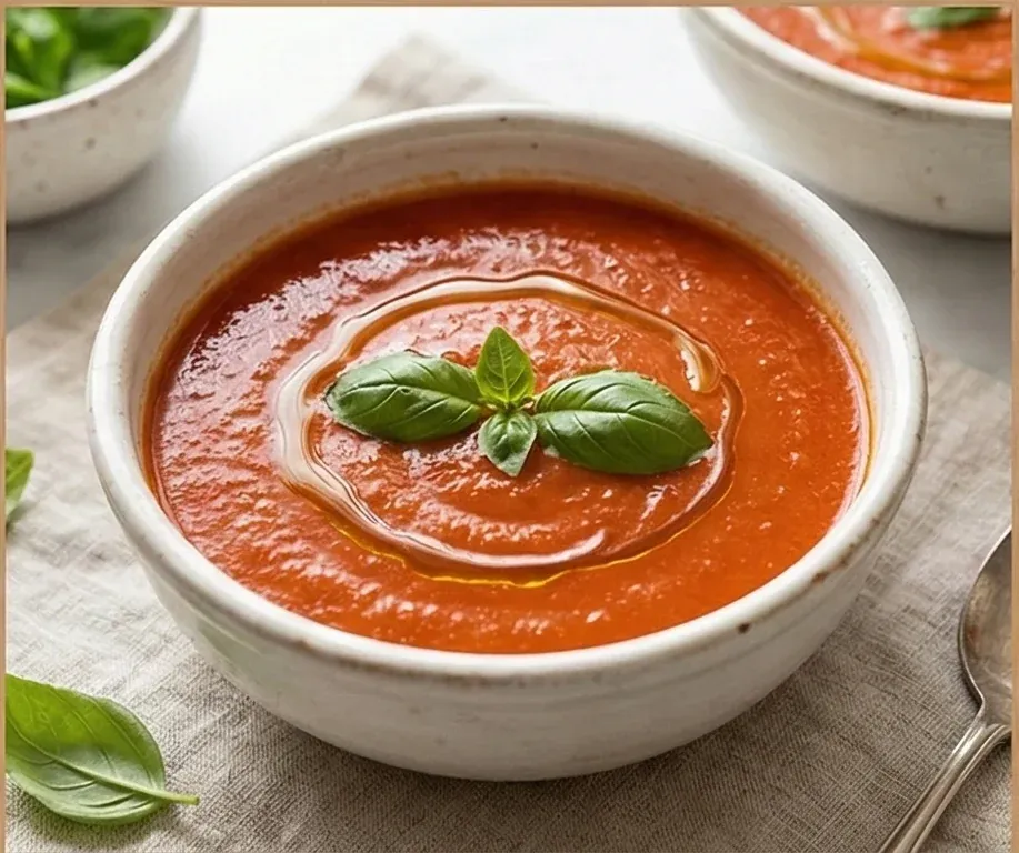 Sopa de Tomate Caliente con Hojas de Albahaca Fresca- ID: 145