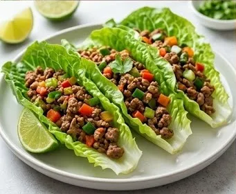 Tacos en hojas de lechuga romana con picadillo de ternera magra- ID: 157
