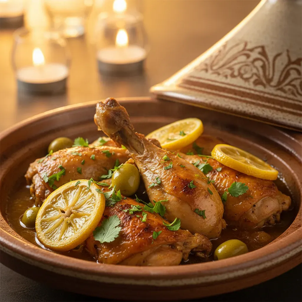 Tajine de Pollo: Limón Confitado y Aceitunas, Sabor Marroquí- ID: 235